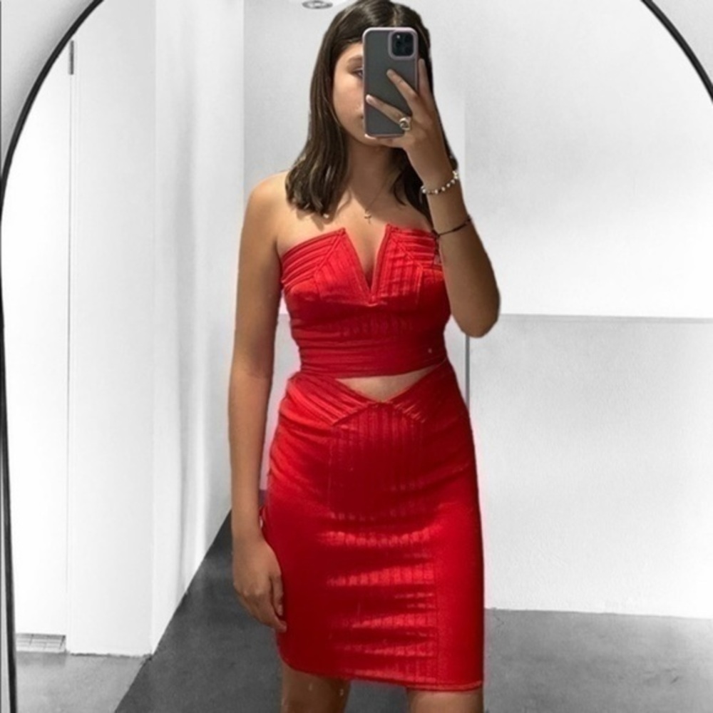 Red crop top + skirt set